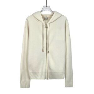 Moncler Off-White Wool-Cashmere Blend Logo Knit Cardigan